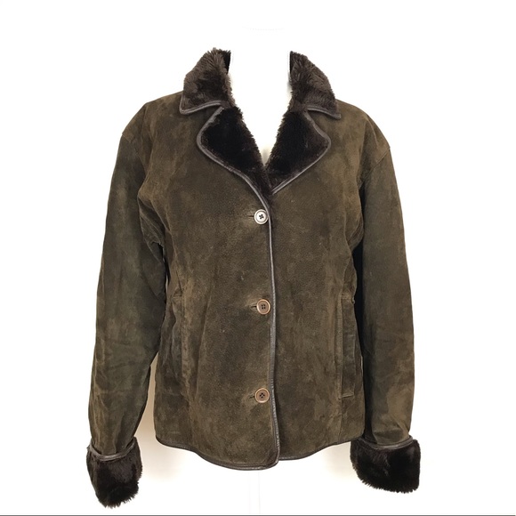 Brandon Thomas Jackets & Blazers - BRANDON THOMAS Suede Bomber Jacket-Faux Fur-Brwn-M